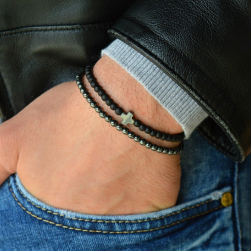 Men's Attractive Fashion Black Hematite Cross Bracelets