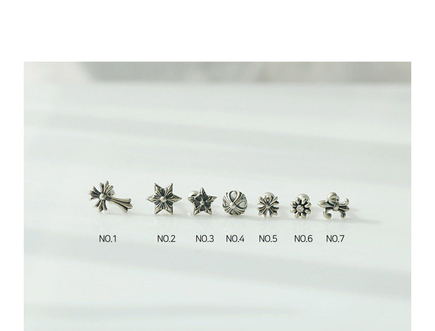 Sier Vintage Distressed Personalized Cross Female Earrings