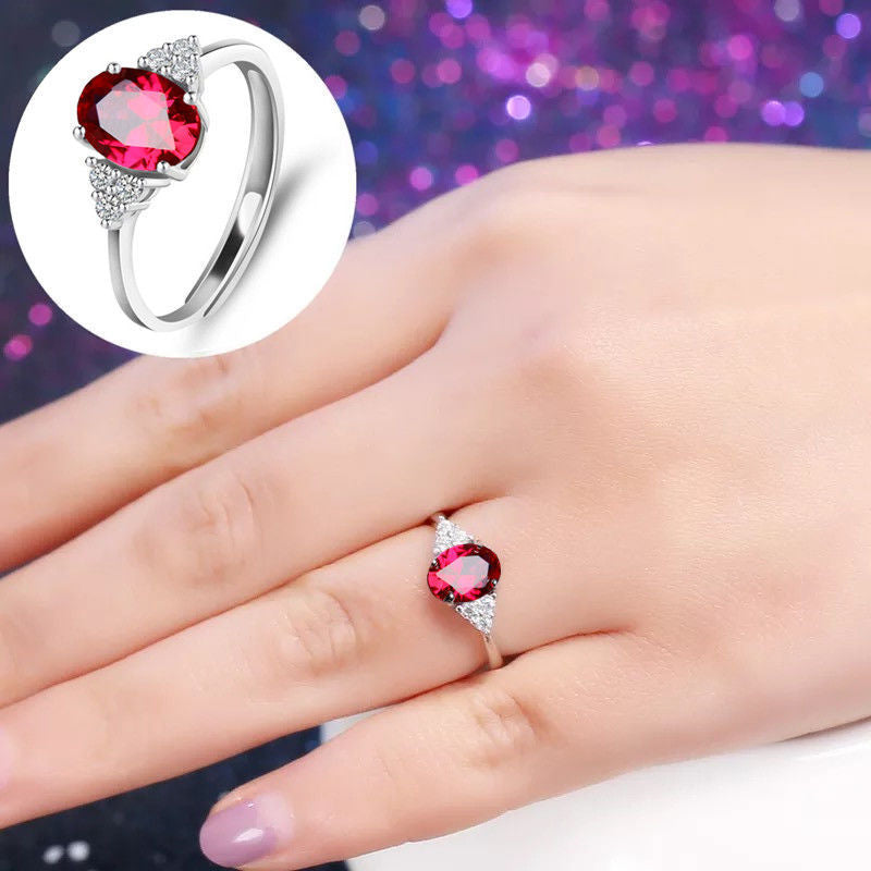 Women's Princess Goose Egg-shaped Colored Gems Inlaid Rings