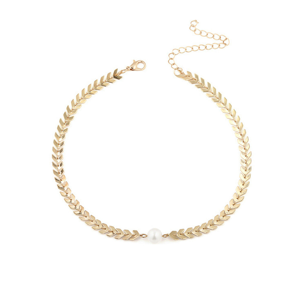 Personality Simple Trendy Fishbone Pearl Clavicle Pendants