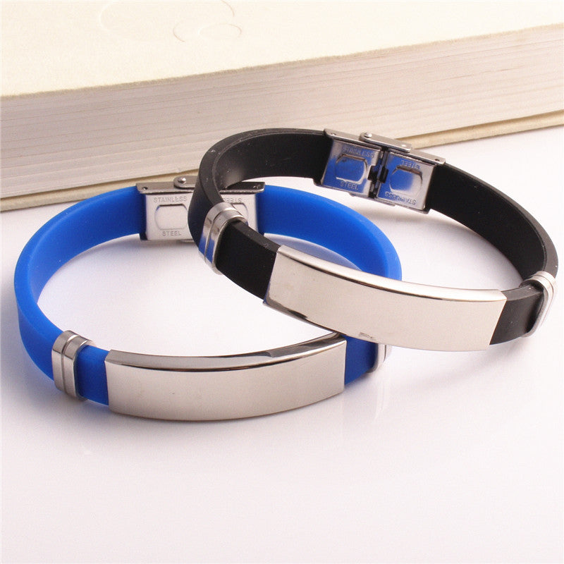 Wind Titanium Steel Couple Korean Style Can Carve Writing Silicone Bracelets
