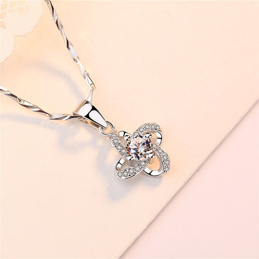 Women's Sier Diamond Four-leaf Clover For Clavicle Chain Valentine's Pendants