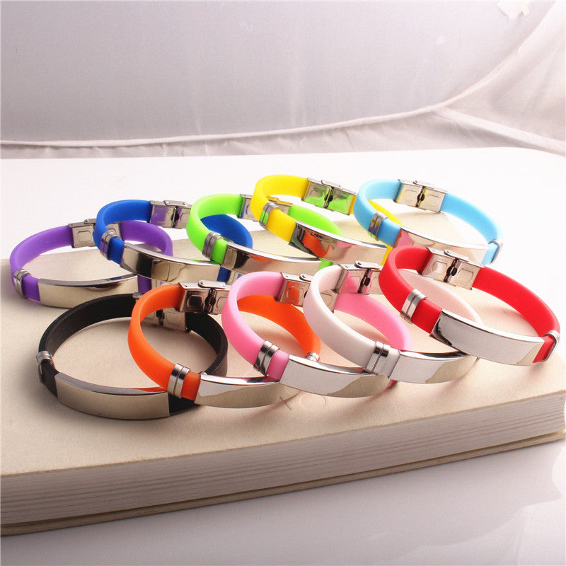 Wind Titanium Steel Couple Korean Style Can Carve Writing Silicone Bracelets