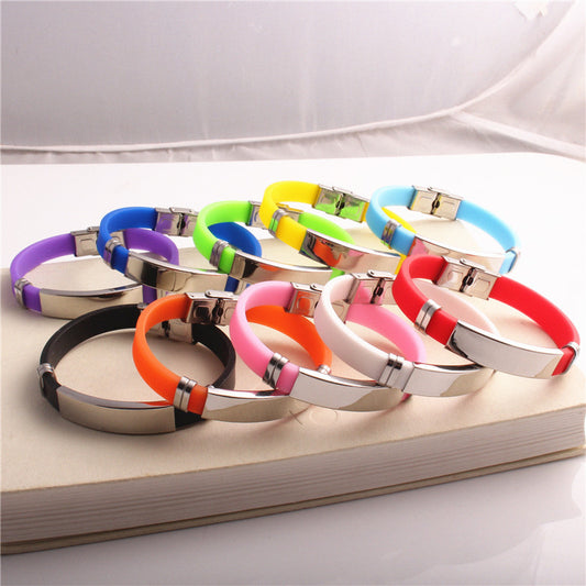 Wind Titanium Steel Couple Korean Style Can Carve Writing Silicone Bracelets