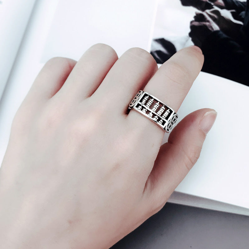 Women's & Men's Sterling Sier Fortune Abacus Bead For Rolling Open-end Personality Good Rings