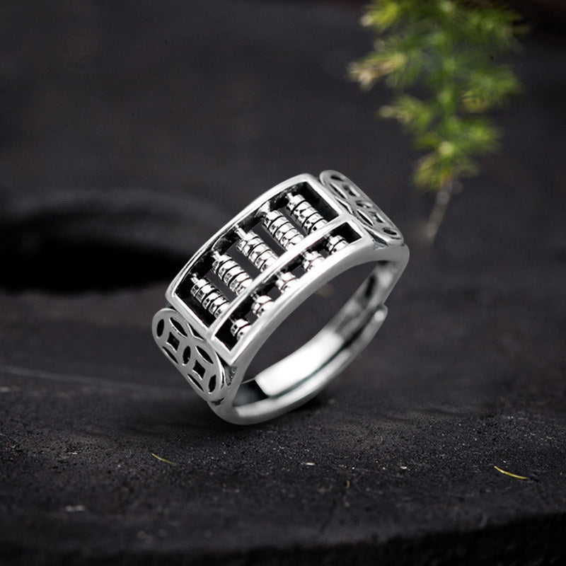 Women's & Men's Sterling Sier Fortune Abacus Bead For Rolling Open-end Personality Good Rings