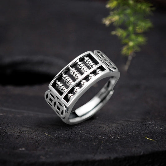 Women's & Men's Sterling Sier Fortune Abacus Bead For Rolling Open-end Personality Good Rings