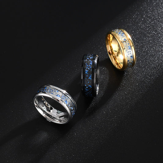 Men's Inlay Gear Carbon Fiber Stainless Steel Rings