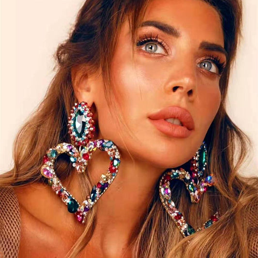 Women's Inlaid Color Diamond Retro Temperament Exaggerating Korean Earrings