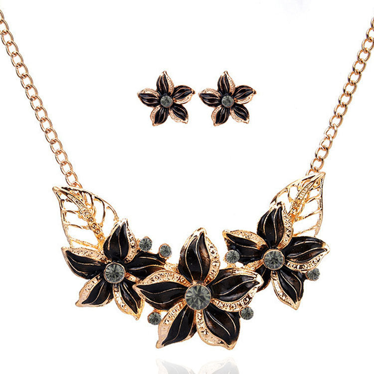 Exaggerated Versatile Fashion Flower Drop Oil Necklace