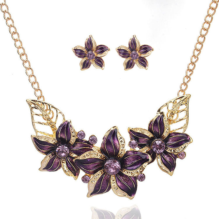 Exaggerated Versatile Fashion Flower Drop Oil Necklace