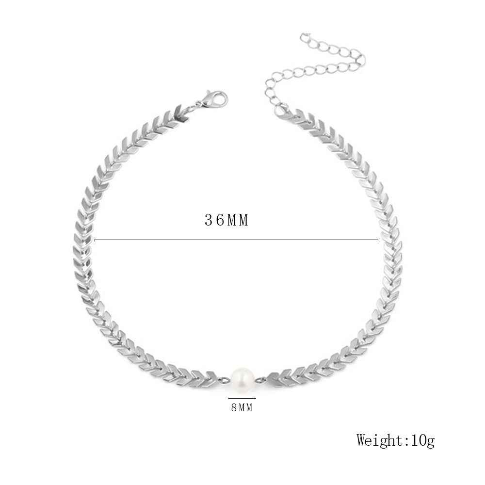 Personality Simple Trendy Fishbone Pearl Clavicle Pendants
