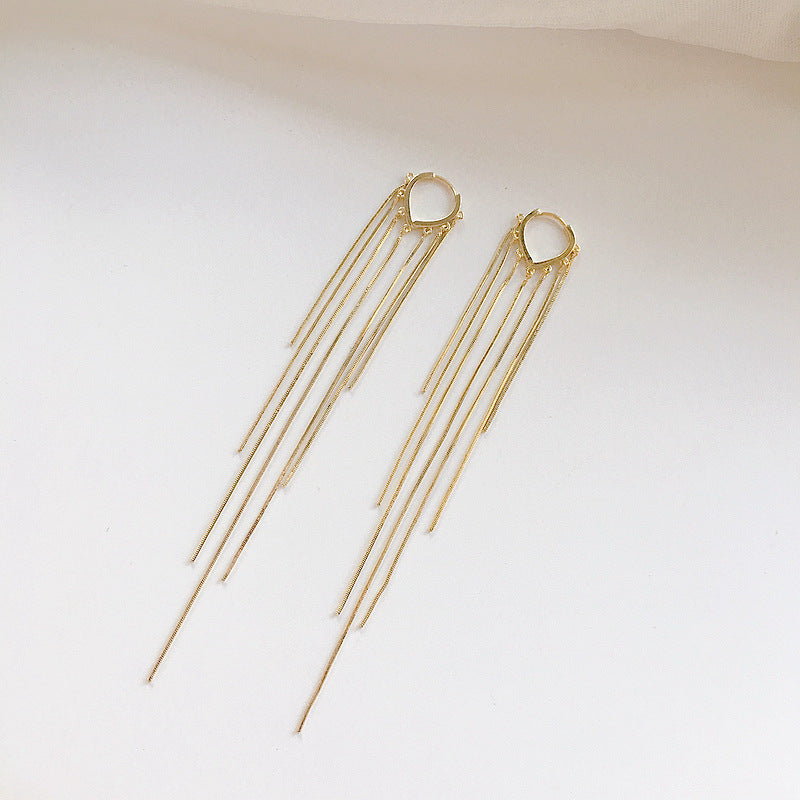 Women's Korean Style Siering Snake Bones Chain Tassel Long Clip Ear Line
