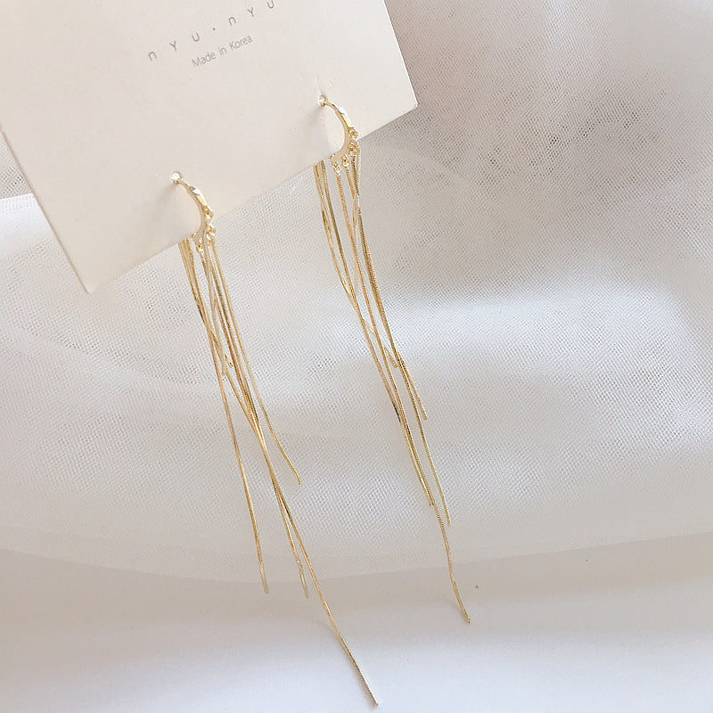 Women's Korean Style Siering Snake Bones Chain Tassel Long Clip Ear Line