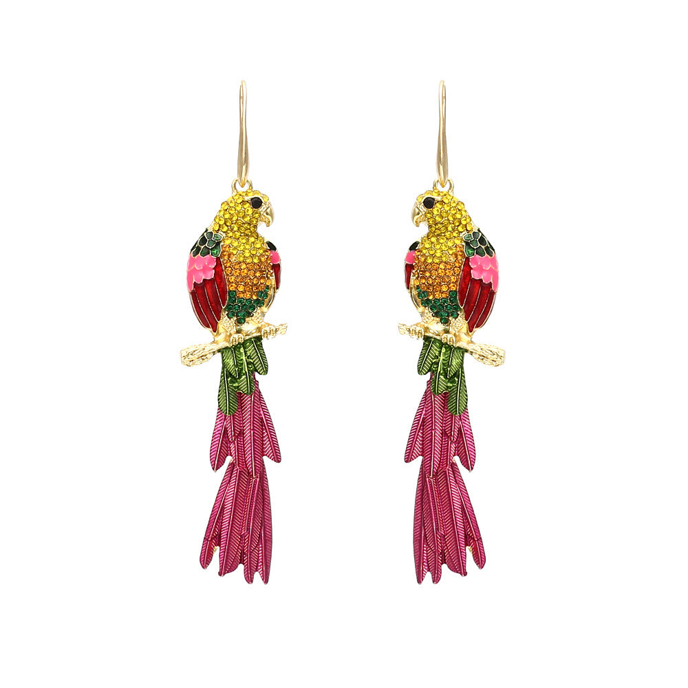 Personality Super Flash Colorful Crystals Bird Earrings
