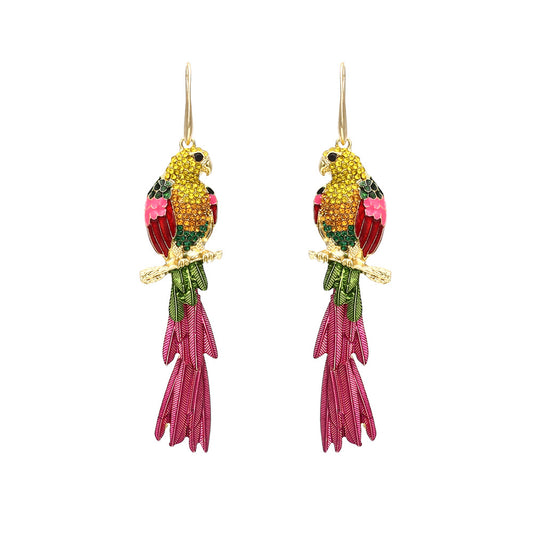 Personality Super Flash Colorful Crystals Bird Earrings