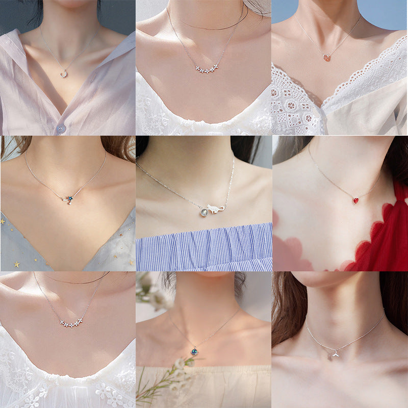 Women's Mori Style Blue Mermaid Tears Fish Cat Clavicle Chain Light Necklace
