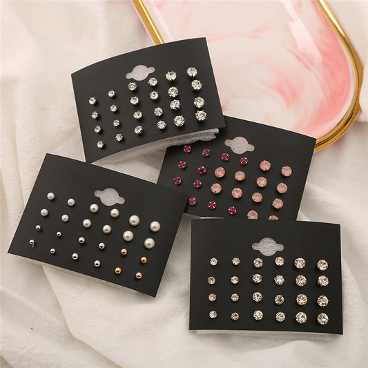 Women's Pink Rhinestone Ear Simple Small Combination Stud Earrings