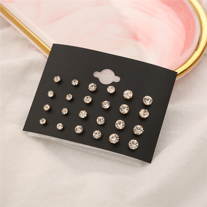 Women's Pink Rhinestone Ear Simple Small Combination Stud Earrings