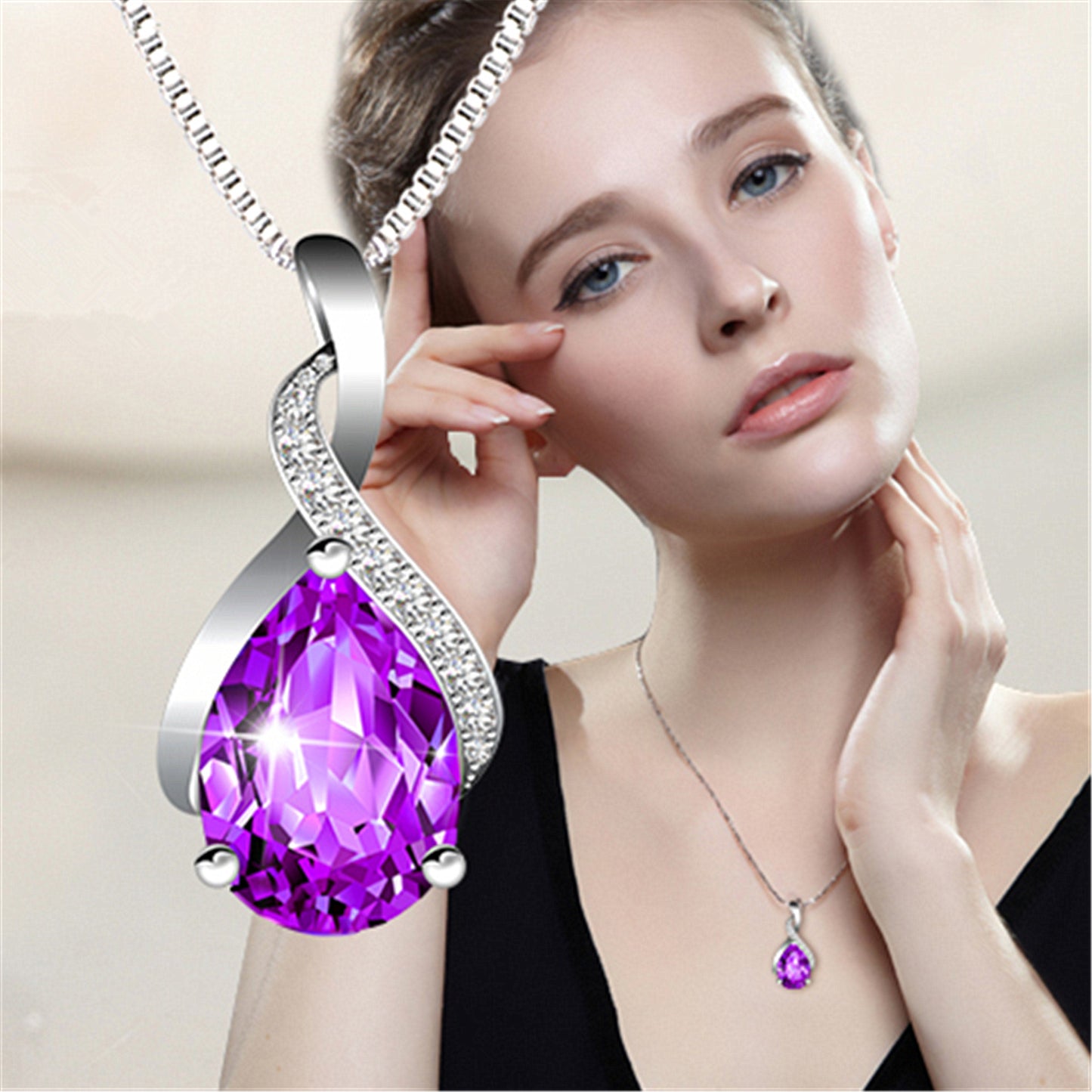 Natural Amethyst Female Accessories Simple Clavicle Chain Pendants