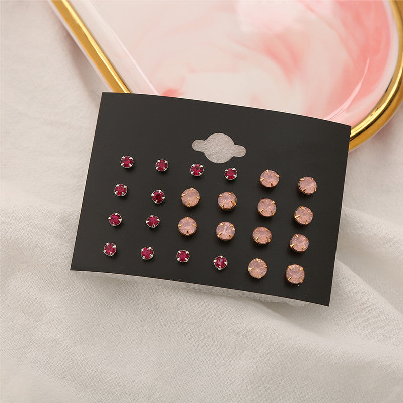 Women's Pink Rhinestone Ear Simple Small Combination Stud Earrings