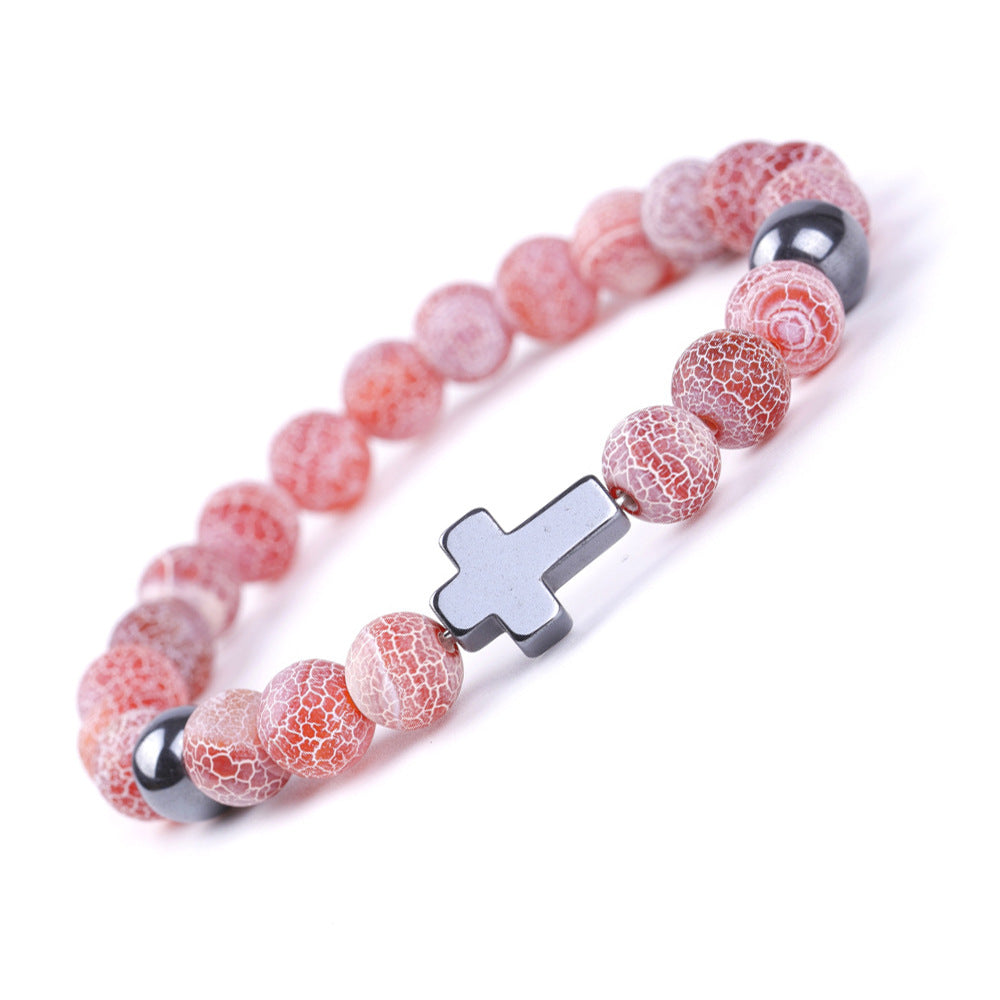 Blue Colorful Weathered Agate Couple Stretch Bracelets