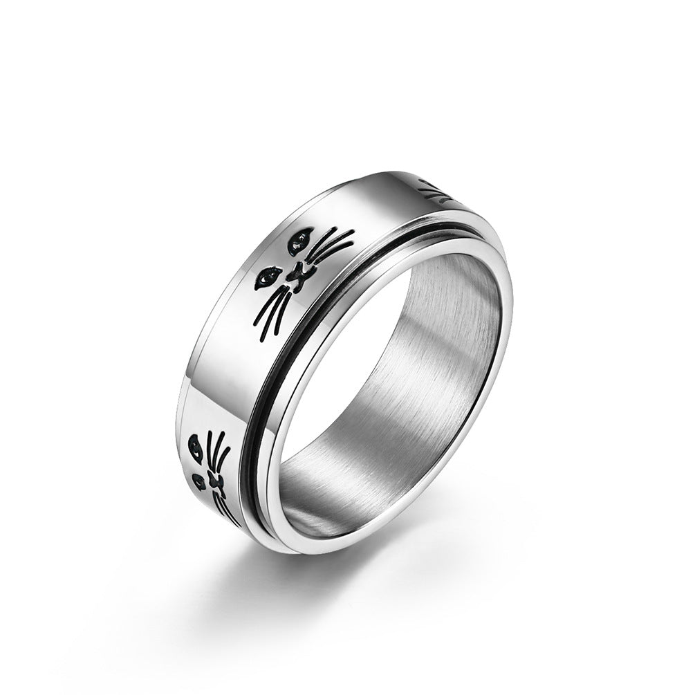 Steel Rotatable Cat Alien Cute Face Ring