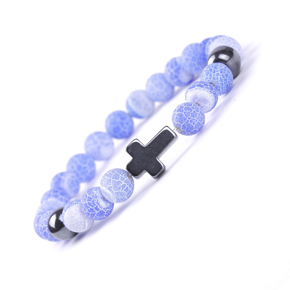 Blue Colorful Weathered Agate Couple Stretch Bracelets