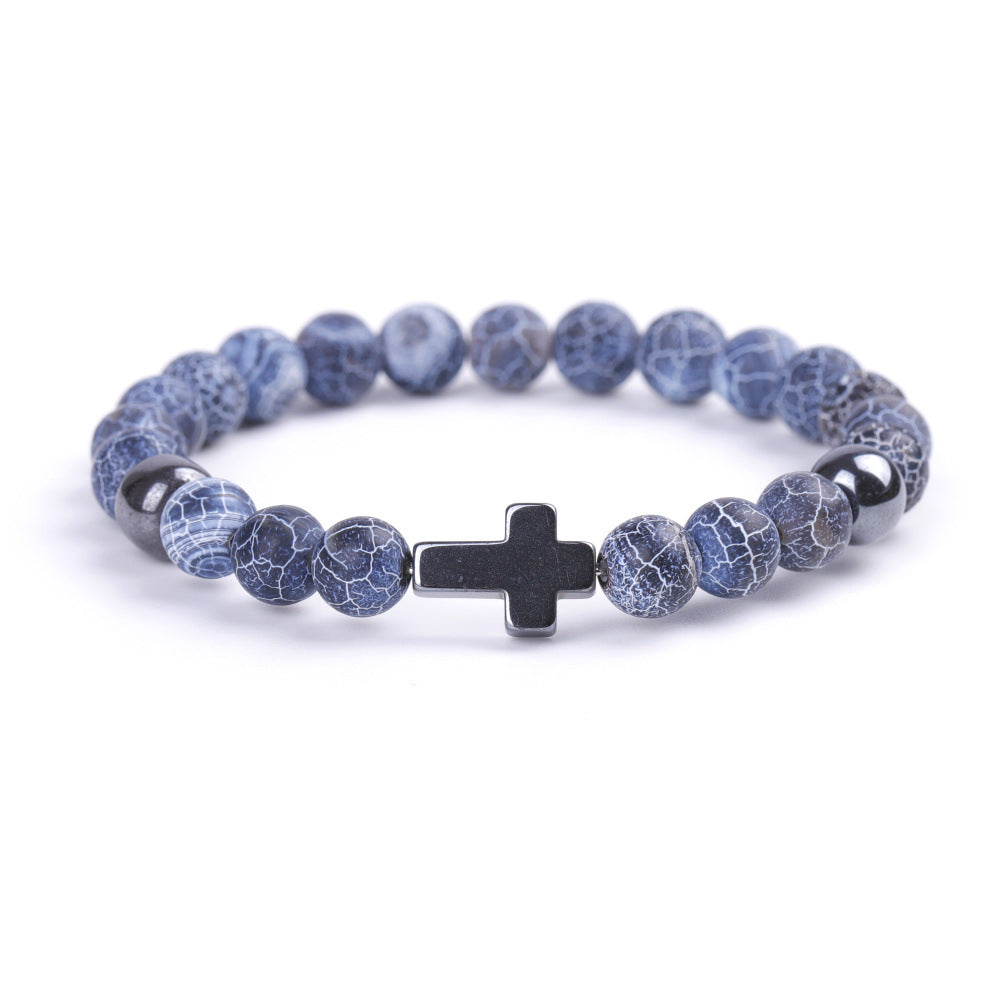 Blue Colorful Weathered Agate Couple Stretch Bracelets