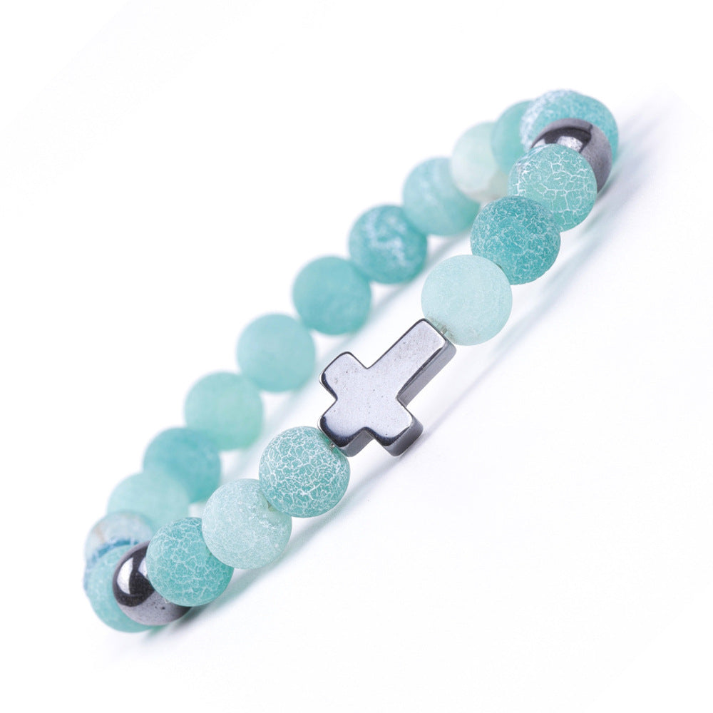 Blue Colorful Weathered Agate Couple Stretch Bracelets