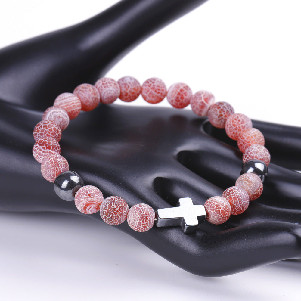 Blue Colorful Weathered Agate Couple Stretch Bracelets