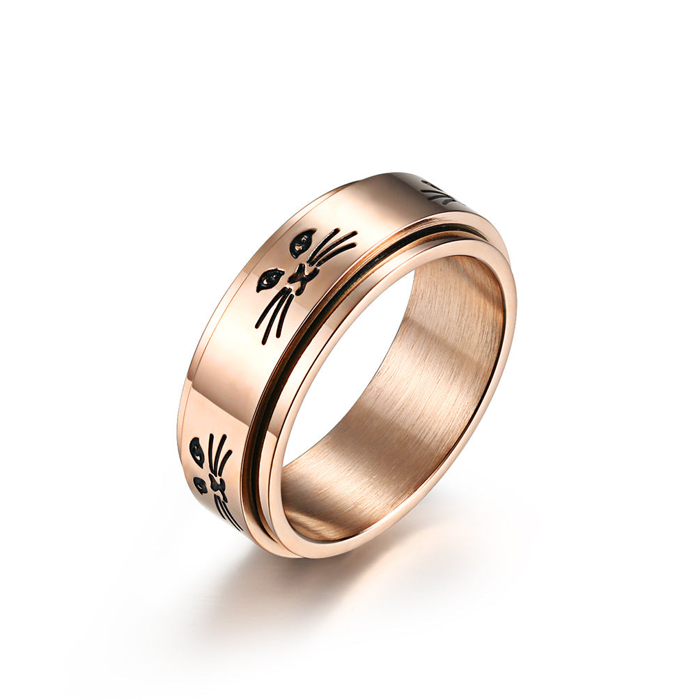 Steel Rotatable Cat Alien Cute Face Ring