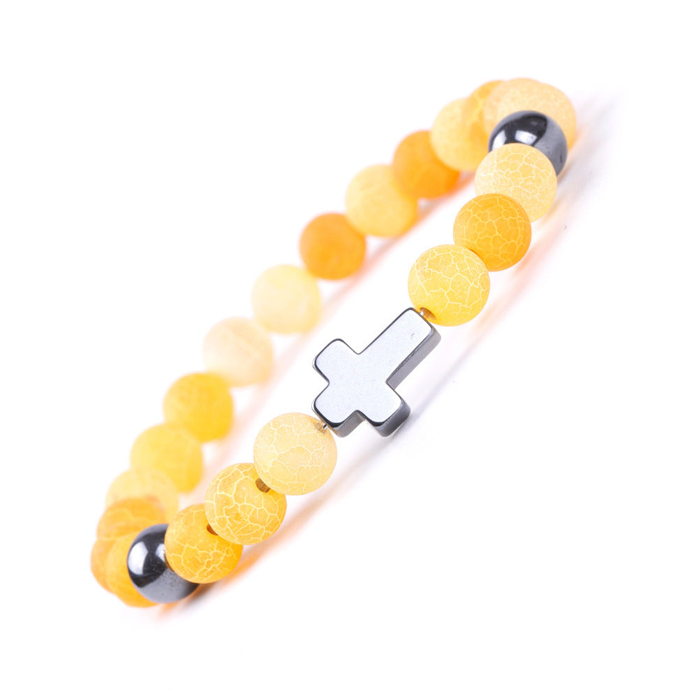 Blue Colorful Weathered Agate Couple Stretch Bracelets