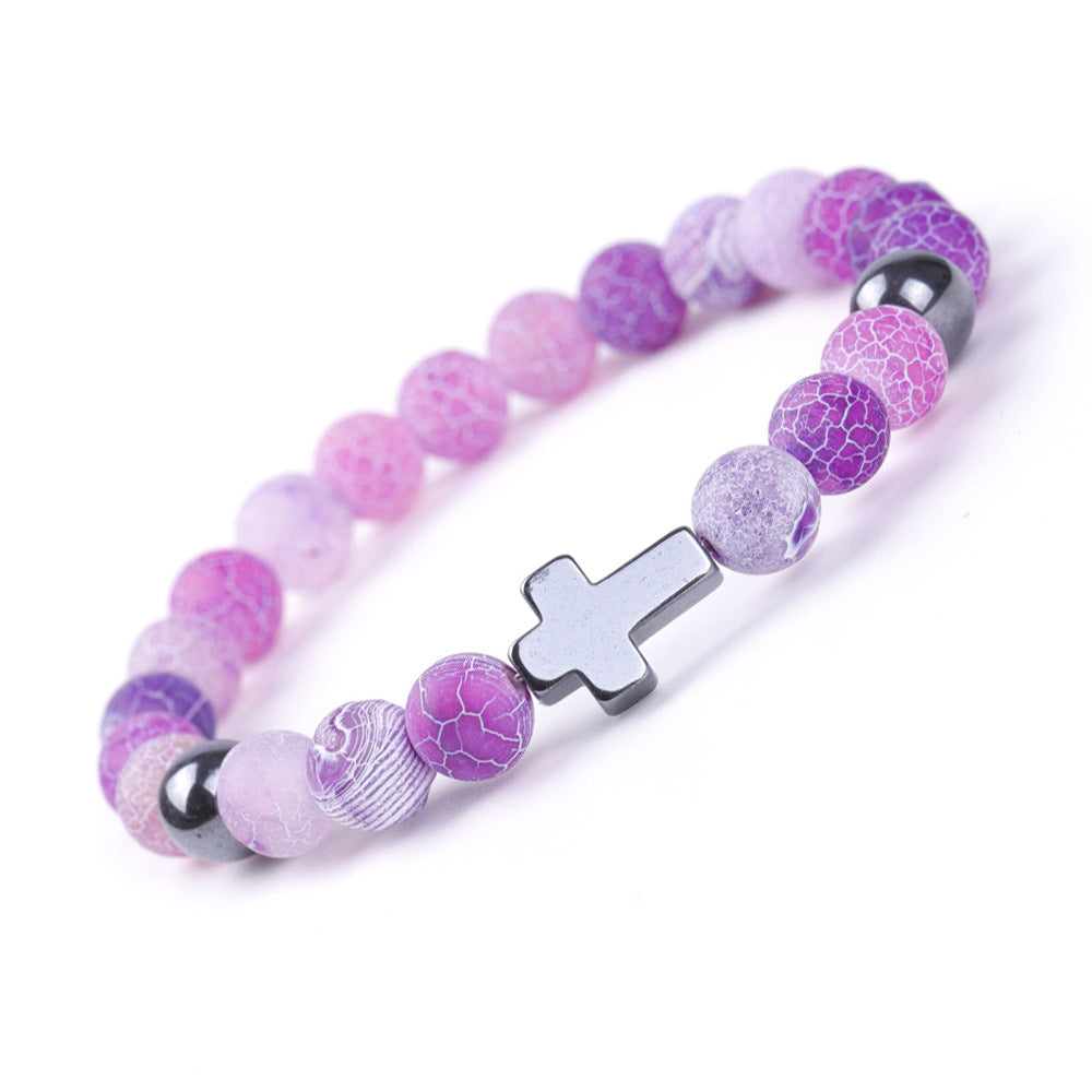 Blue Colorful Weathered Agate Couple Stretch Bracelets