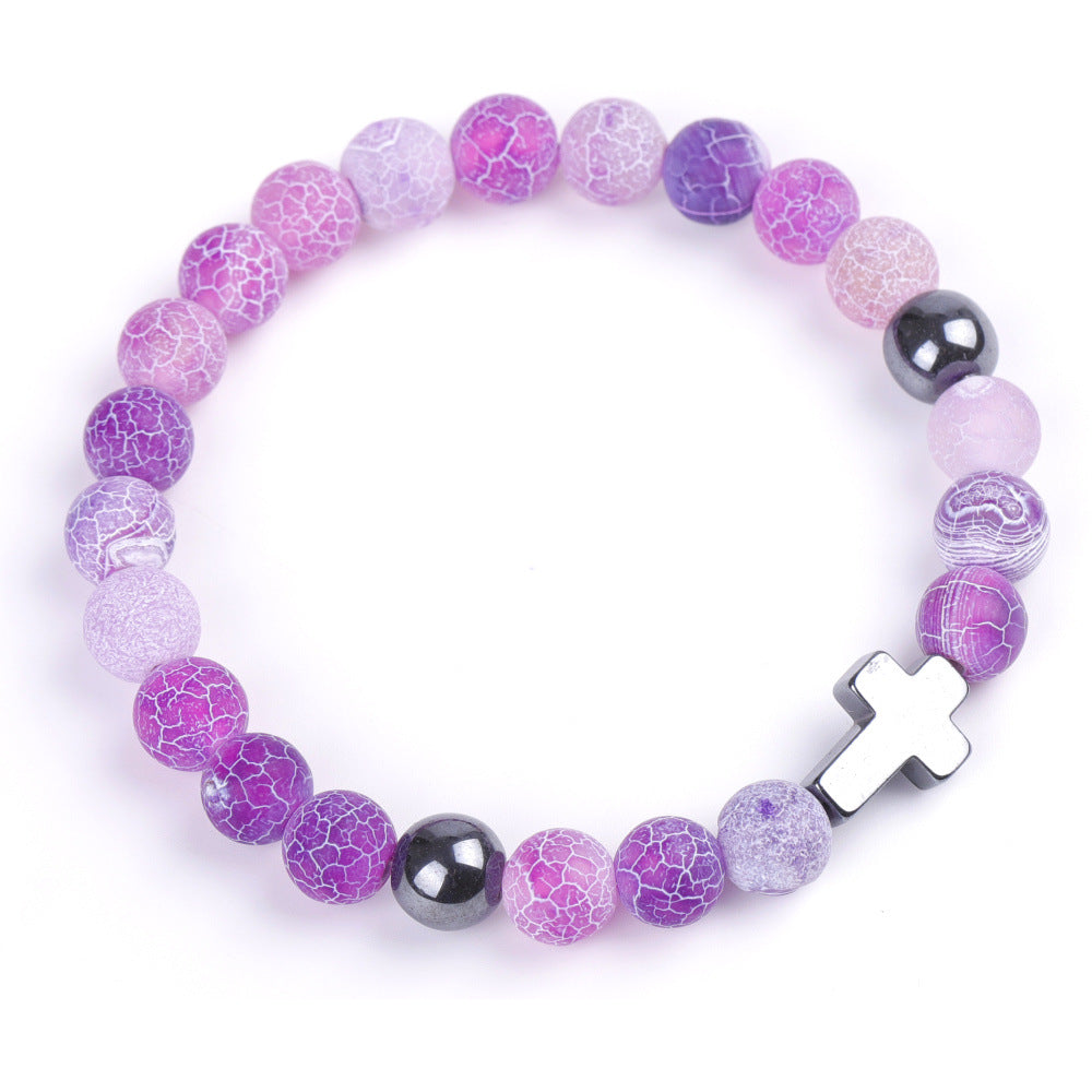 Blue Colorful Weathered Agate Couple Stretch Bracelets
