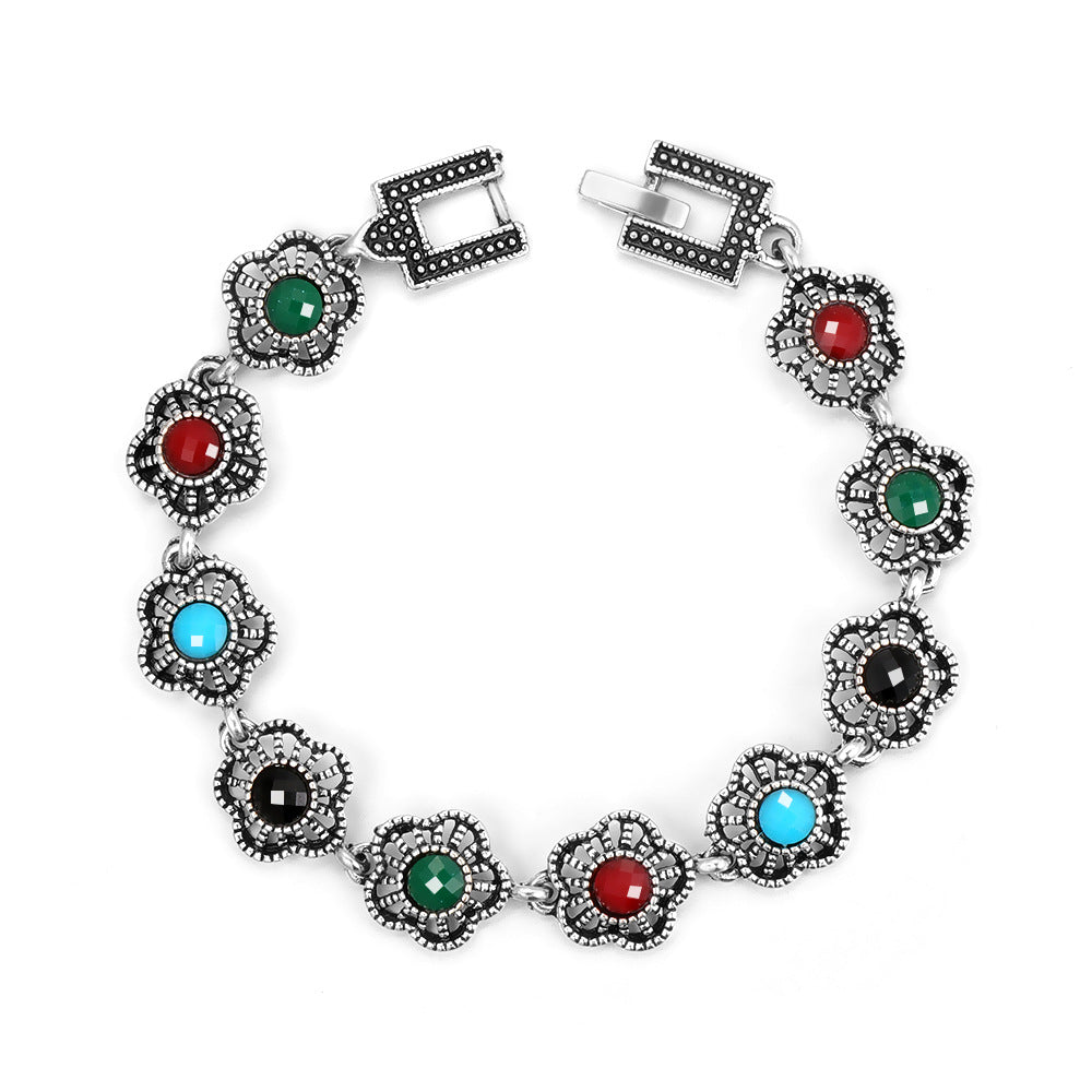 Popular Personality Simple Colorful Flower Shape Sier Electroplated Bracelets