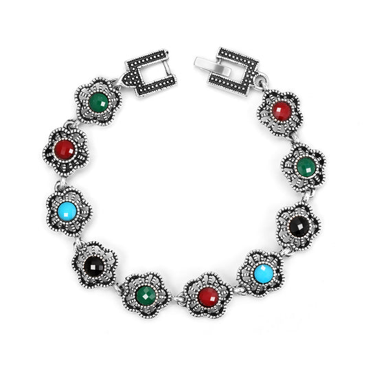 Popular Personality Simple Colorful Flower Shape Sier Electroplated Bracelets