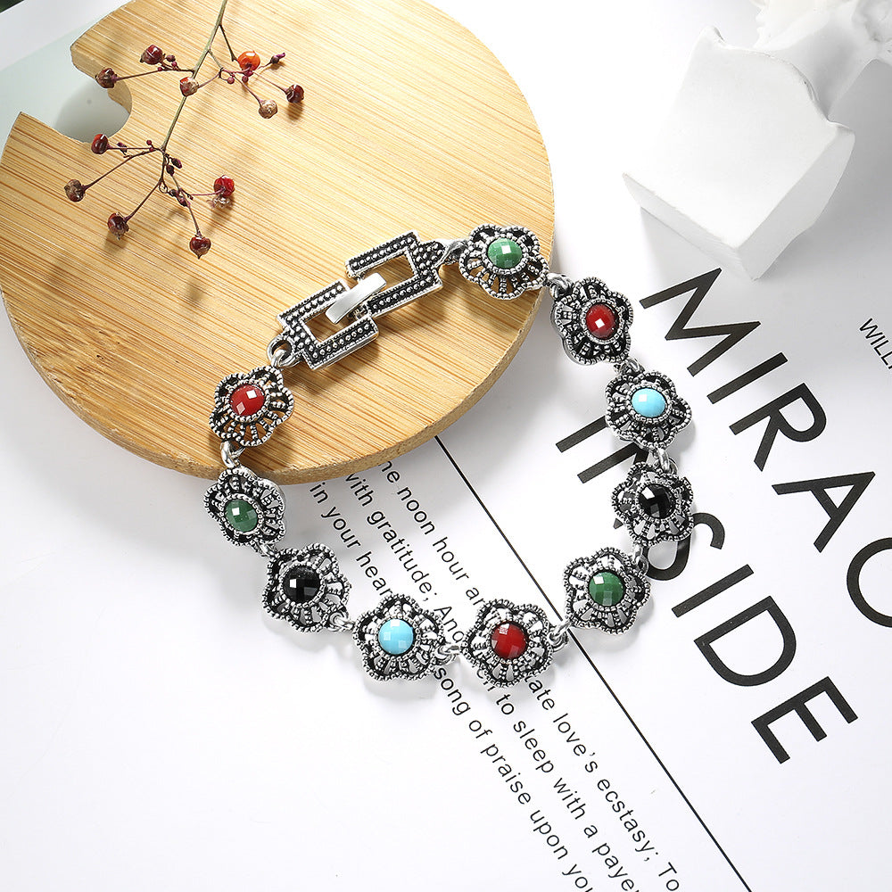 Popular Personality Simple Colorful Flower Shape Sier Electroplated Bracelets