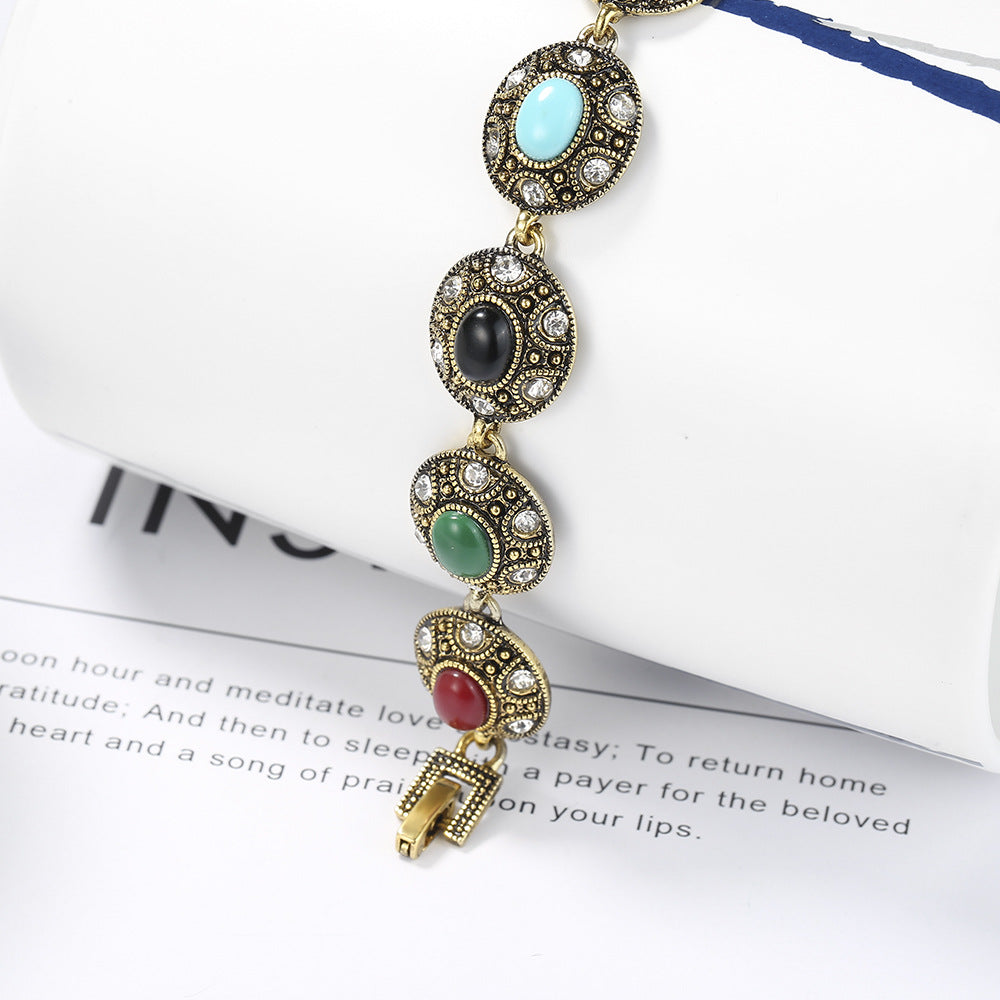 Women's Retro National Style Exquisite Oval Gem Diamond Bracelet