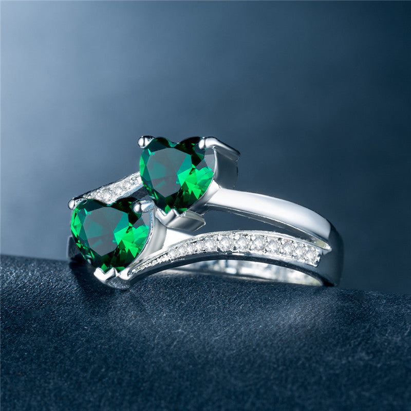 Women's Zircon For Double Heart-shaped Multicolor Gemstone White Gold Plated Copper Ring