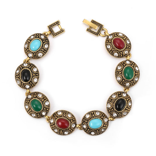 Women's Retro National Style Exquisite Oval Gem Diamond Bracelet