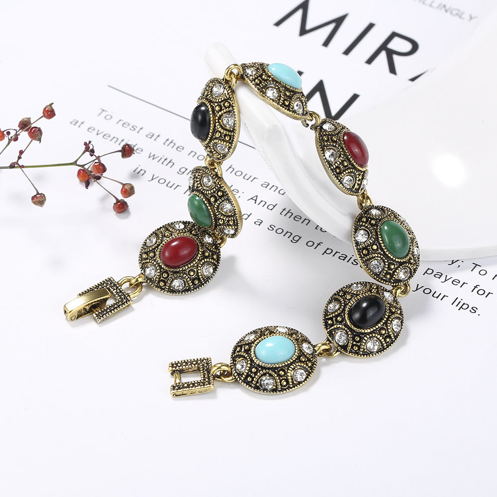 Women's Retro National Style Exquisite Oval Gem Diamond Bracelet