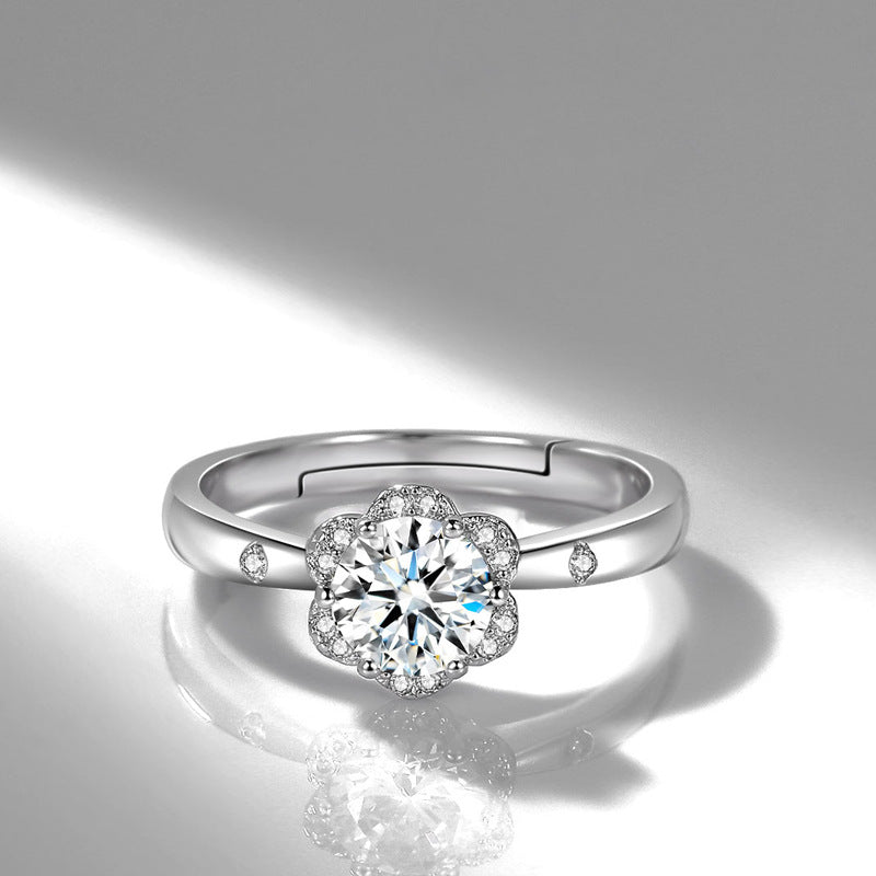 White Copper Karat Live Mouth Imitation Diamond Moissanite Fire Color Ring