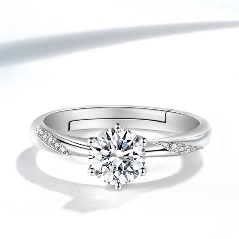 White Copper Karat Live Mouth Imitation Diamond Moissanite Fire Color Ring