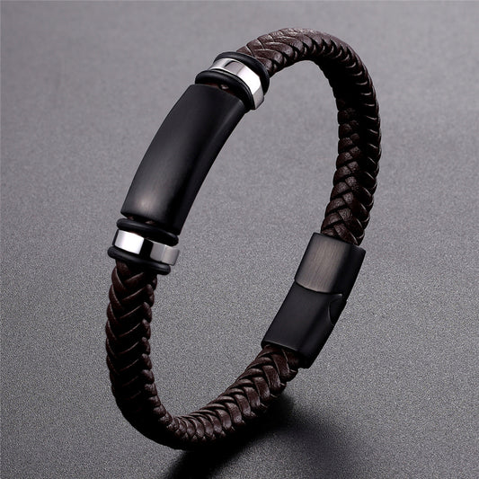 Men's Retro Black Blue Brown Woven Stainless Bracelets