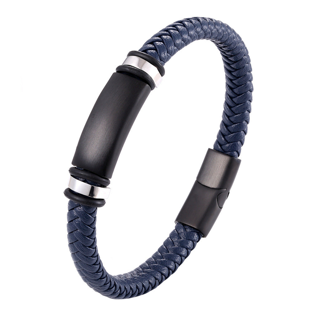 Men's Retro Black Blue Brown Woven Stainless Bracelets