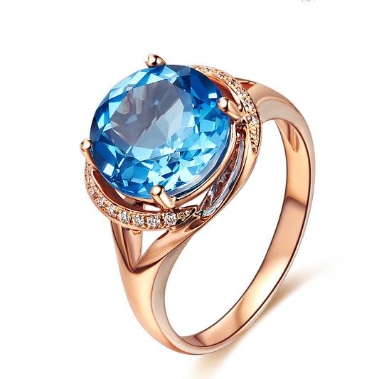 Women's Carat Swiss Blue Topaz Rose Gold Plated Gemstone Open Ring