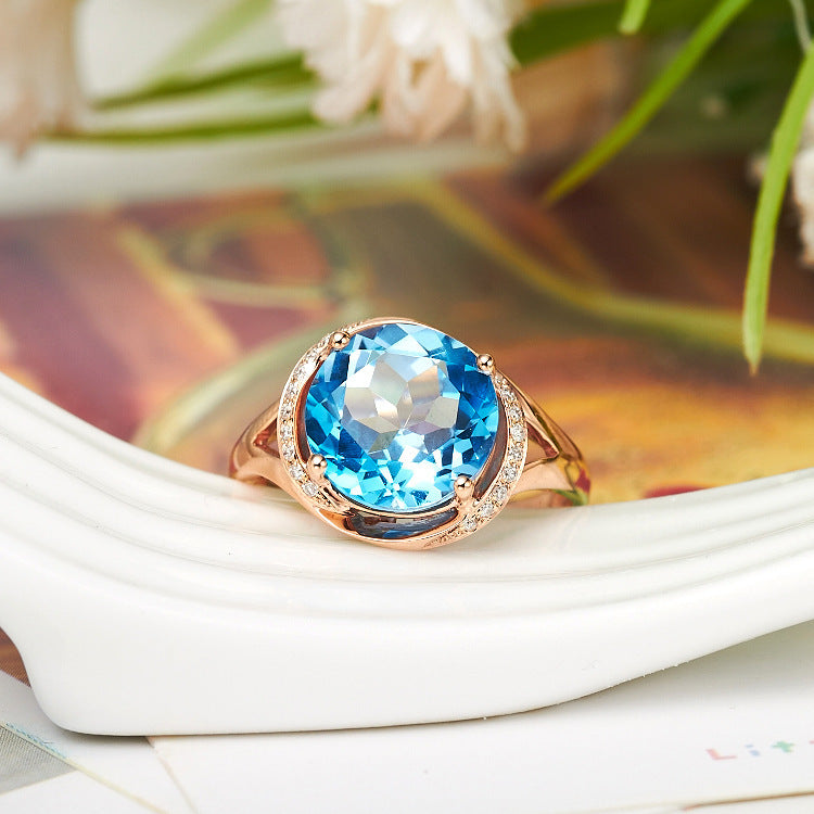Women's Carat Swiss Blue Topaz Rose Gold Plated Gemstone Open Ring