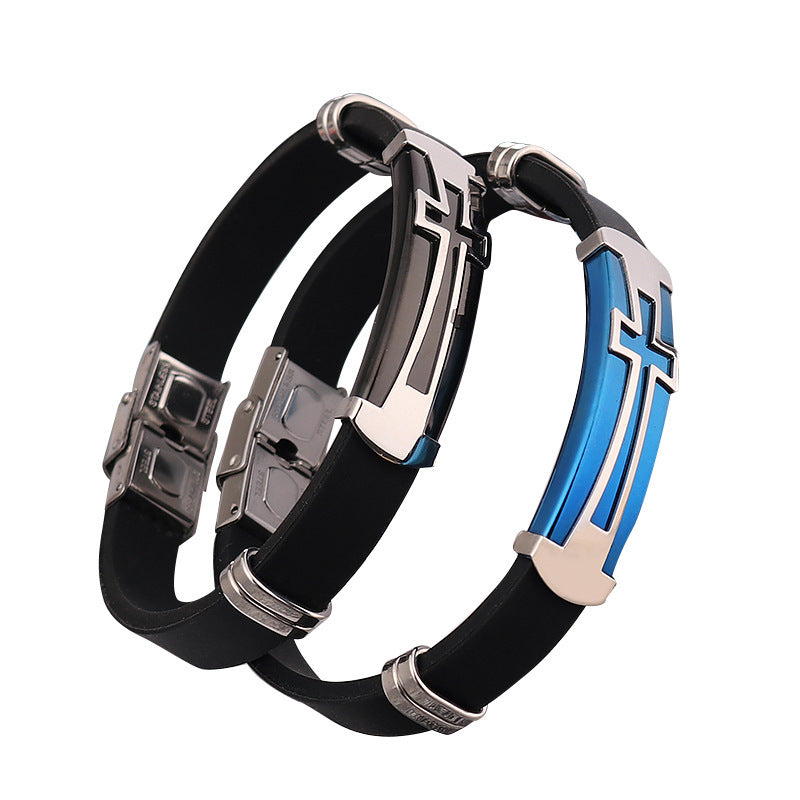 Men's Simple Cross Titanium Steel Personality Silica Bracelet