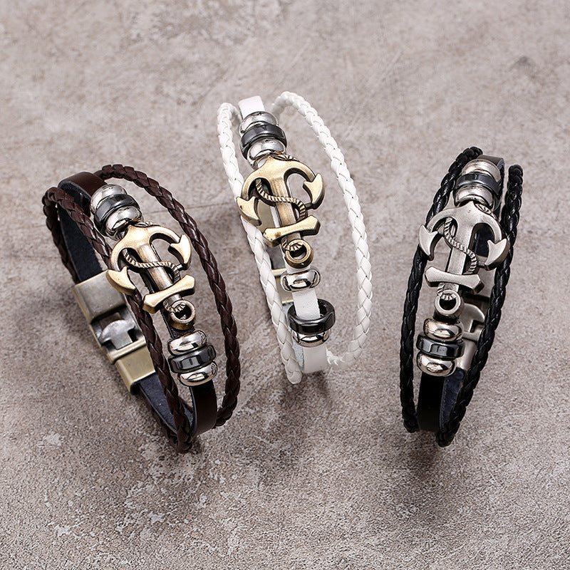 Ornament Simple Woven Boat Anchor Cattle Leather Fashion Popular Bracelets